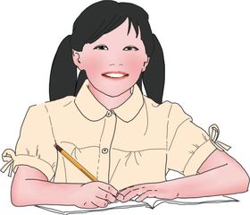 小学生写作业微笑角色插画