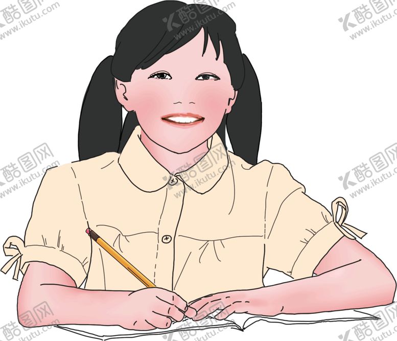 编号：49148911012123524780【酷图网】源文件下载-小学生写作业微笑角色插画