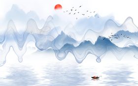 新中式烟雾山水背景墙