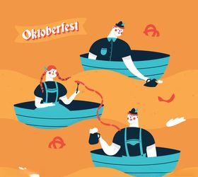 创意啤酒河里划船的人物矢量图