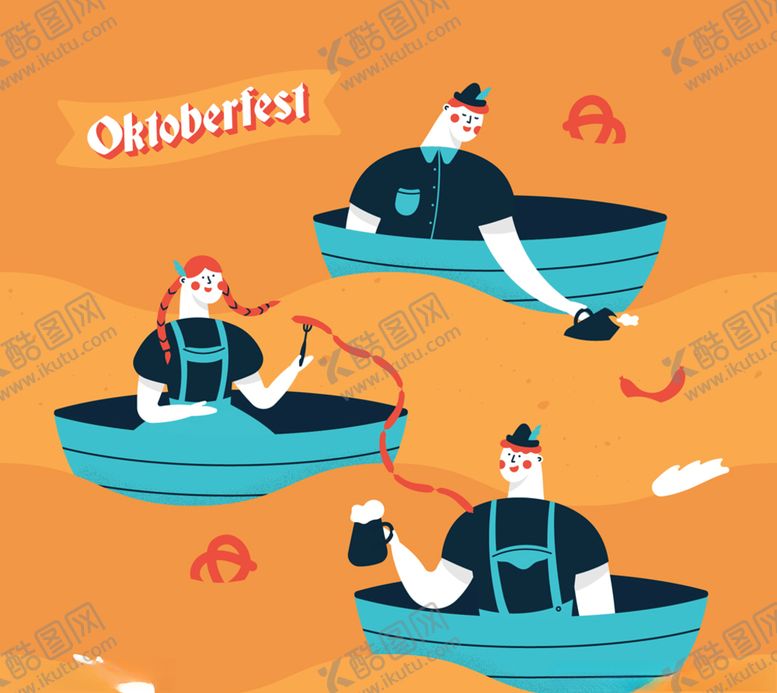 编号：45942110300723434518【酷图网】源文件下载-创意啤酒河里划船的人物矢量图