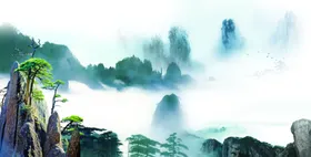 中国风景印花山水