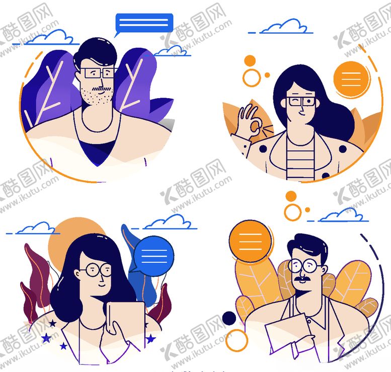 编号：51938010042125488732【酷图网】源文件下载-4款创意人物半身像