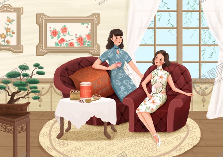 编号：76471009222341459484【酷图网】源文件下载-古典女性手绘女性