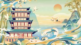 古风山水间的壮丽楼阁