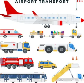 机场运输车辆与飞机集合