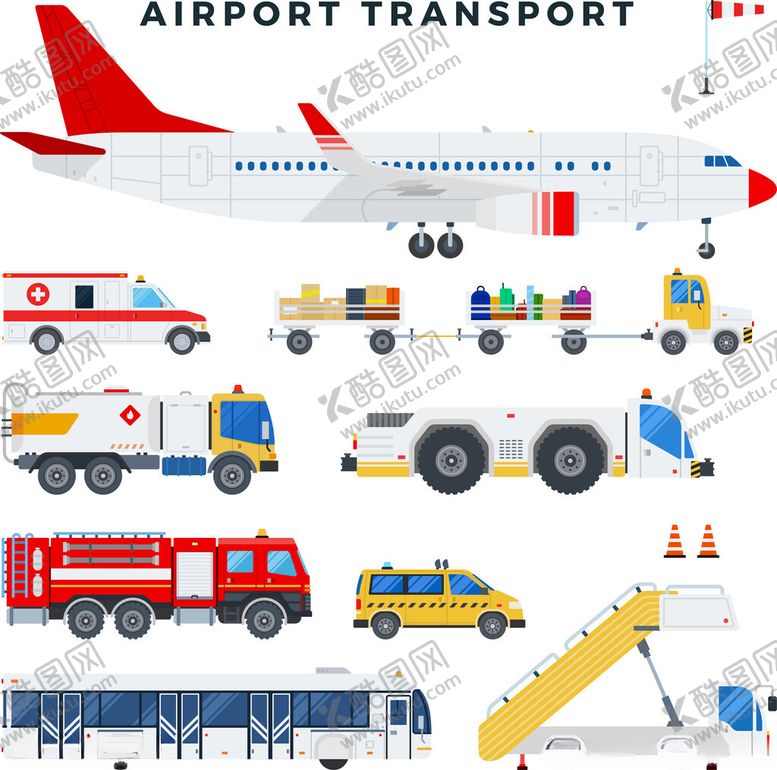 编号：27136811172122131267【酷图网】源文件下载-机场运输车辆与飞机集合