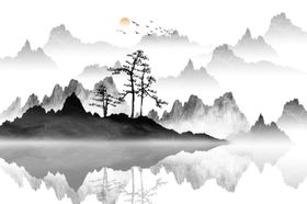 现代山水画背景墙