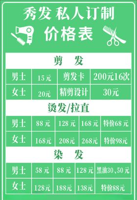 理发店价格表