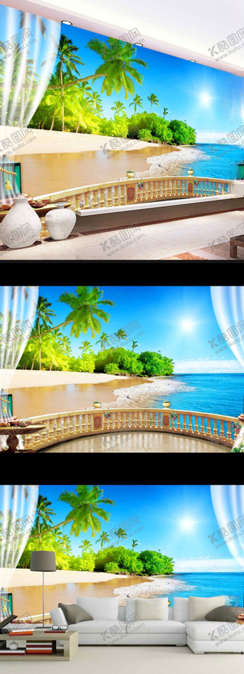 编号：68189009180945339524【酷图网】源文件下载-现代简约海边风景沙滩电视背景墙