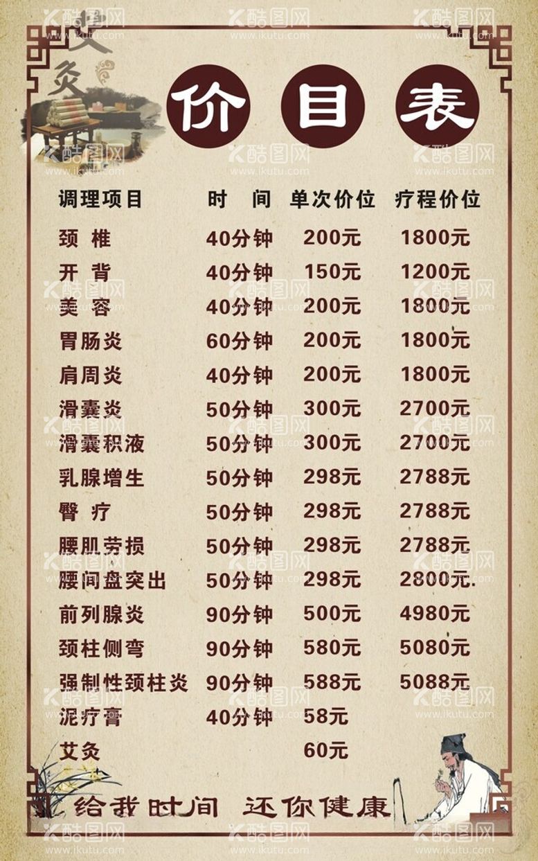 编号：20552912130624144653【酷图网】源文件下载-养生价目表