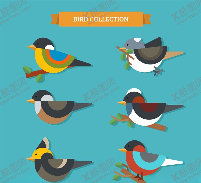 编号：17047909170121143704【酷图网】源文件下载-彩色树枝上的鸟矢量素材