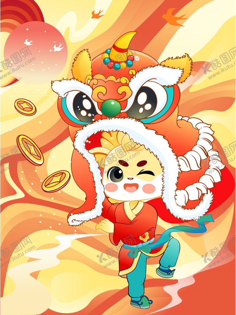 编号：88399312072242461983【酷图网】源文件下载-卡通小龙人舞狮