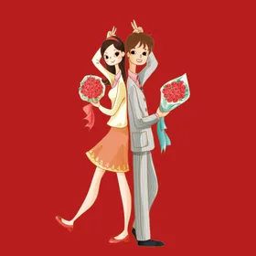 手绘结婚男女插画礼人物人物