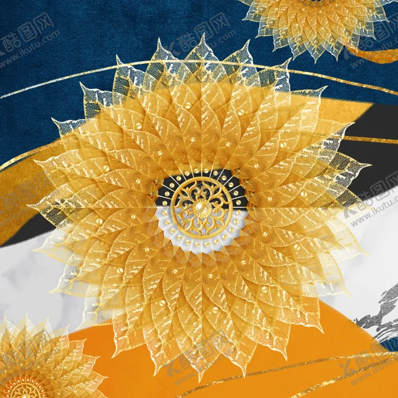编号：39986211260840122547【酷图网】源文件下载-金色花纹水彩挂画装饰画