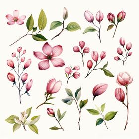 手绘粉色花卉植物素材