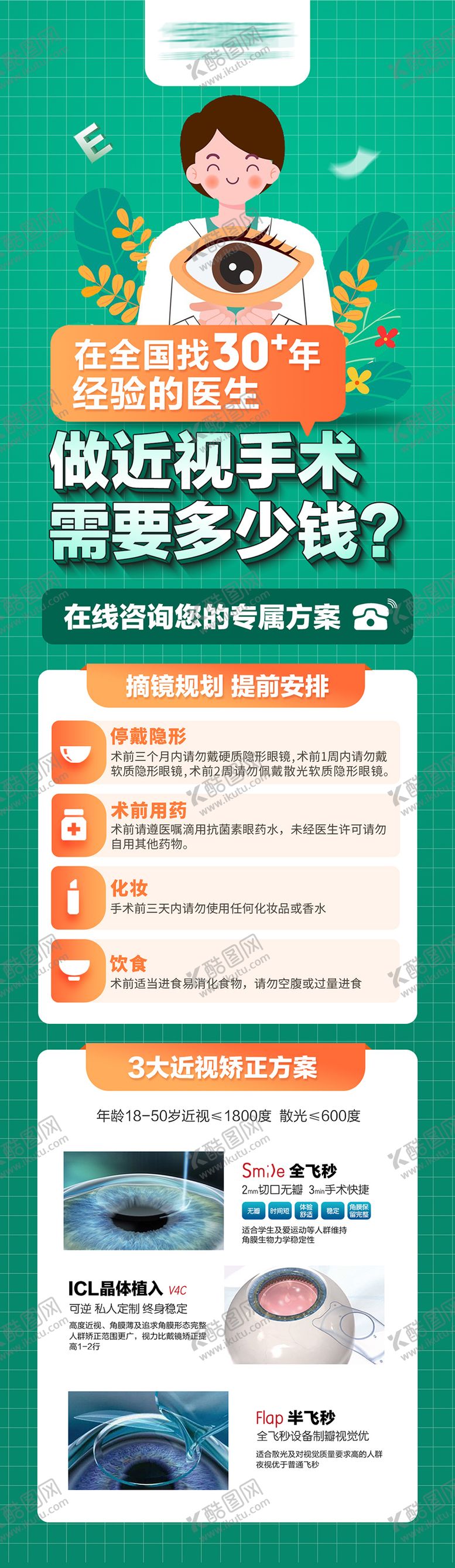 编号：83362203211802599993【酷图网】源文件下载-近视手术落地页长图   