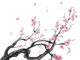 水墨梅花红免扣素材中国风腊