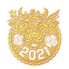 金色浮雕立体牛年2021剪纸设