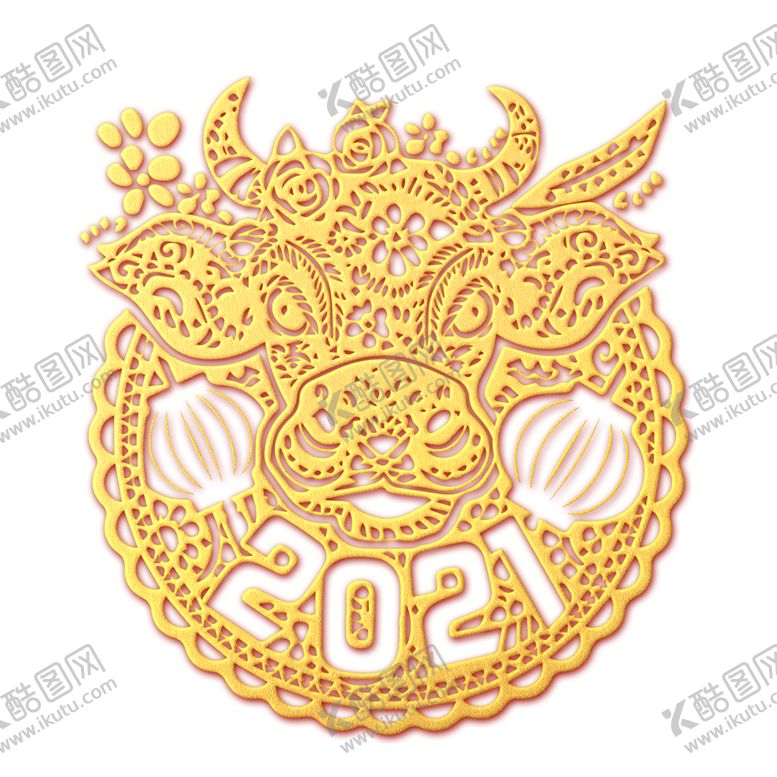 编号：39619510240447472689【酷图网】源文件下载-金色浮雕立体牛年2021剪纸设