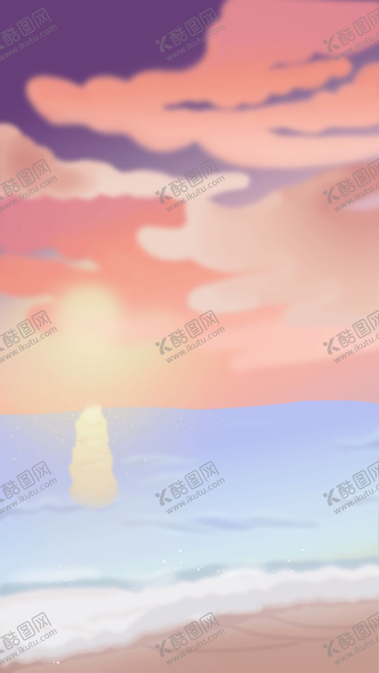 编号：19230501130149588339【酷图网】源文件下载-海边夕阳最美晚霞插画