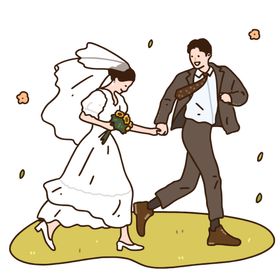 手绘婚纱照卡通插画情侣白婚纱情