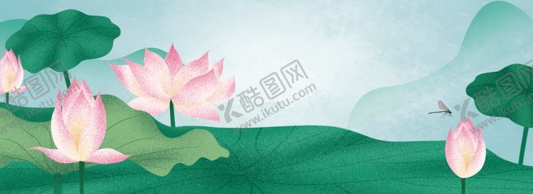编号：38340907072306151731【酷图网】源文件下载-夏季荷花手绘海报banner