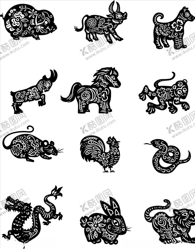 编号：96049607140227594914【酷图网】源文件下载-十二生肖剪纸