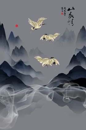 现代简约装饰小清新山水挂画创意发财