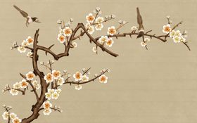 创意国潮装饰画图片花朵唯美山水