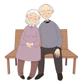 卡通老年人情侣手绘插画