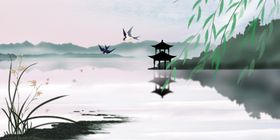 中国风背景展板武侠森系