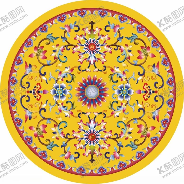 矢量珐琅彩图案瓷器黄色花卉花纹
