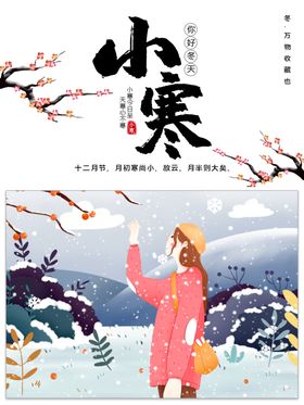 小寒风景插画意境海报