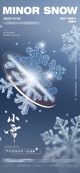 小雪节气海报花创意蓝色