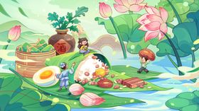 荷塘美食场景插画