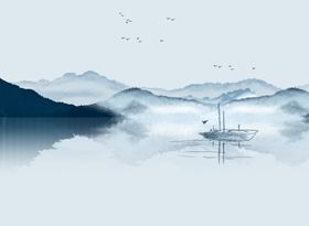 山水画水墨画背景墙