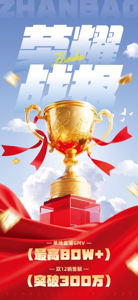 蓝色合成风双12产品销售额喜报战报