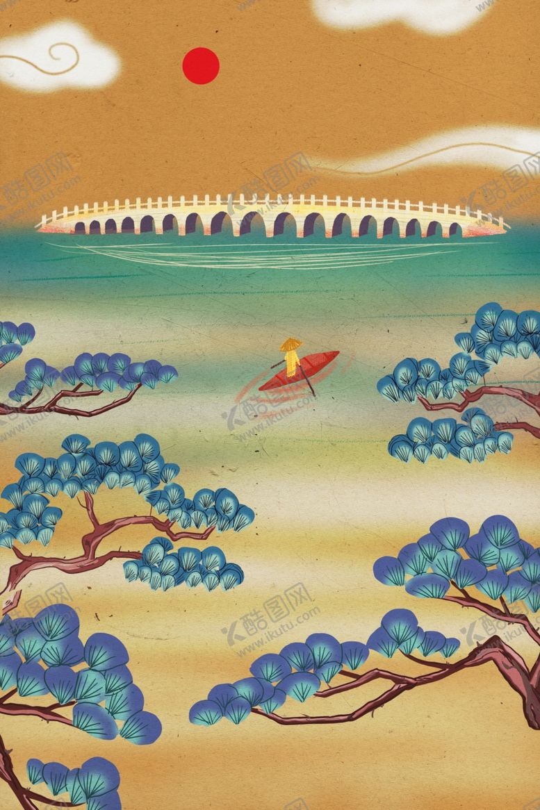 编号：25349910312323333875【酷图网】源文件下载-渔夫仙境国潮插画