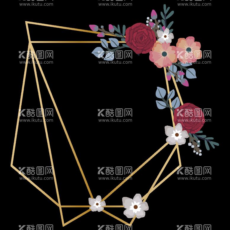 编号：20814510151014015369【酷图网】源文件下载-金色边框植物花环