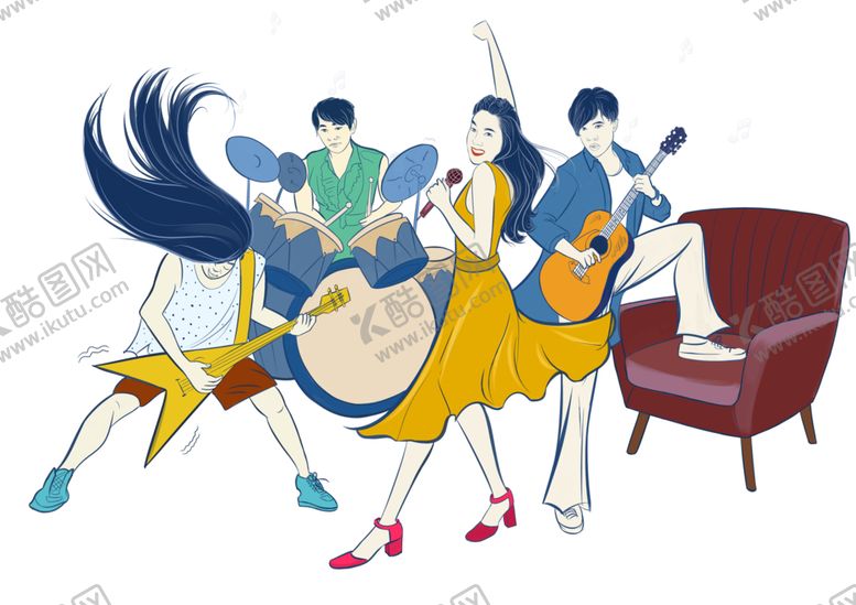 编号：75213709181606596975【酷图网】源文件下载-音乐摇滚人物剪影插画卡通素材