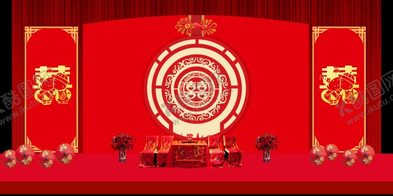 编号：31400809291556298056【酷图网】源文件下载-红色婚庆舞台背景红色舞台