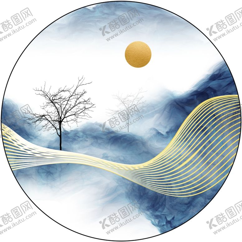 编号：21889101150530226353【酷图网】源文件下载-意境山水禅意圆形玄关