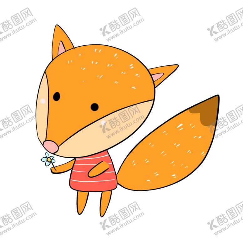 编号：28875404080953001136【酷图网】源文件下载-手绘动物摘花的小狐狸