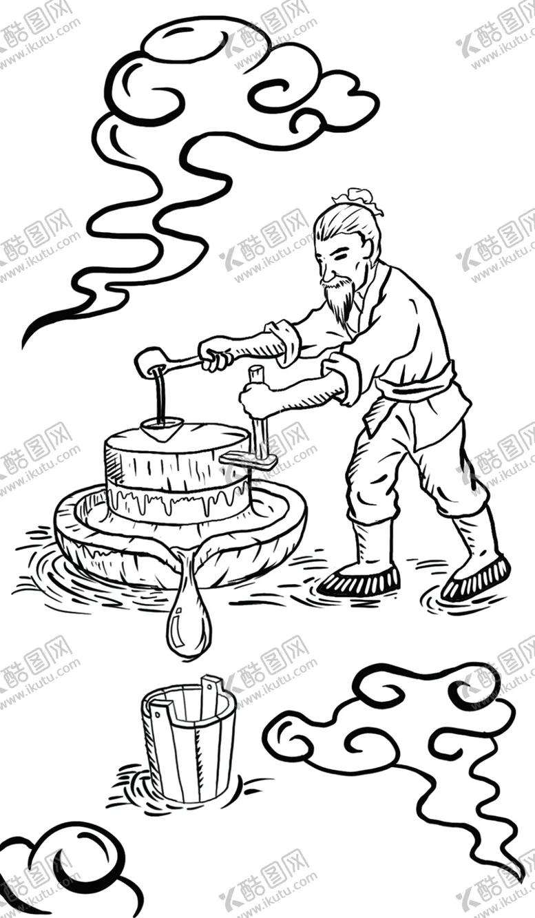 编号：46125202050309436170【酷图网】源文件下载-石磨香油插画线条