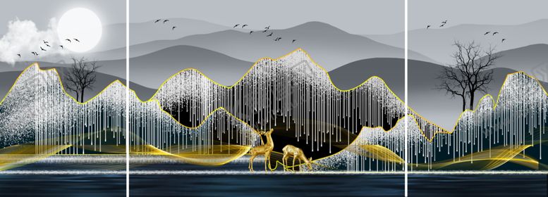 编号：88154811250120087021【酷图网】源文件下载-新中式山水风景装饰画