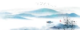 山水山脉水流古风复古背景素材