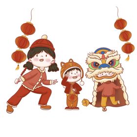 虎年春节新年场景元素贴对联