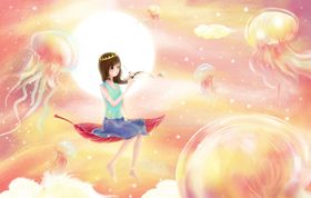 少女女性水母梦幻插画背景素材