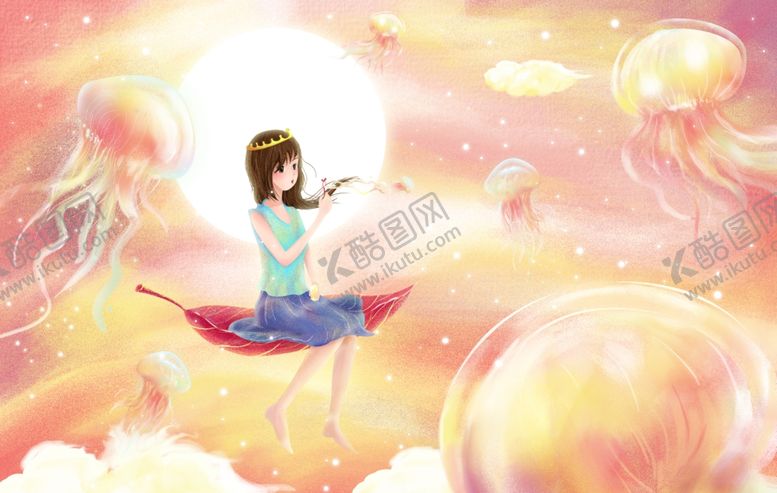 编号：24784510300826265346【酷图网】源文件下载-少女女性水母梦幻插画背景素材